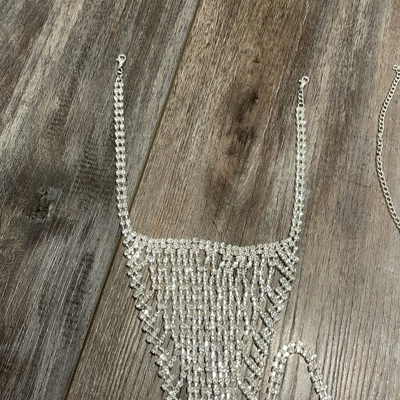 Sexy Body Chain Crystal Mesh Backless Halter Crop Top and Panties - Picture 11 of 12